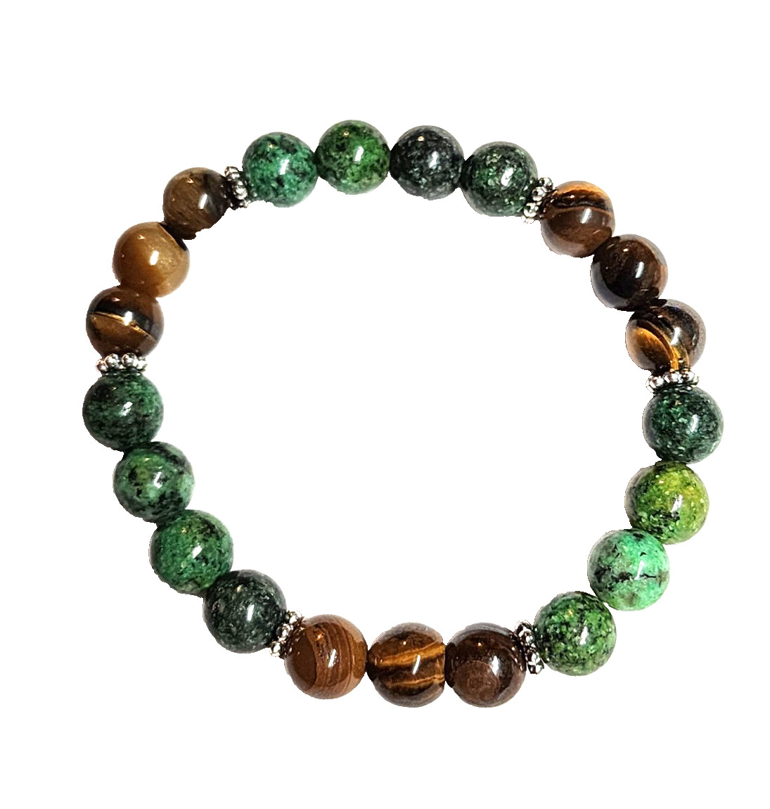 Green-Orange & Brown Serpentine Agate Tiger’s Eye Stretch Bracelet Lot 2 Nature