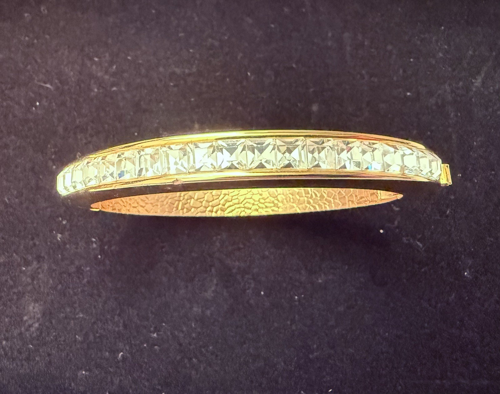 Gold Tone Rhinestone Bangle Bracelet | Channel Set | Vintage Glam