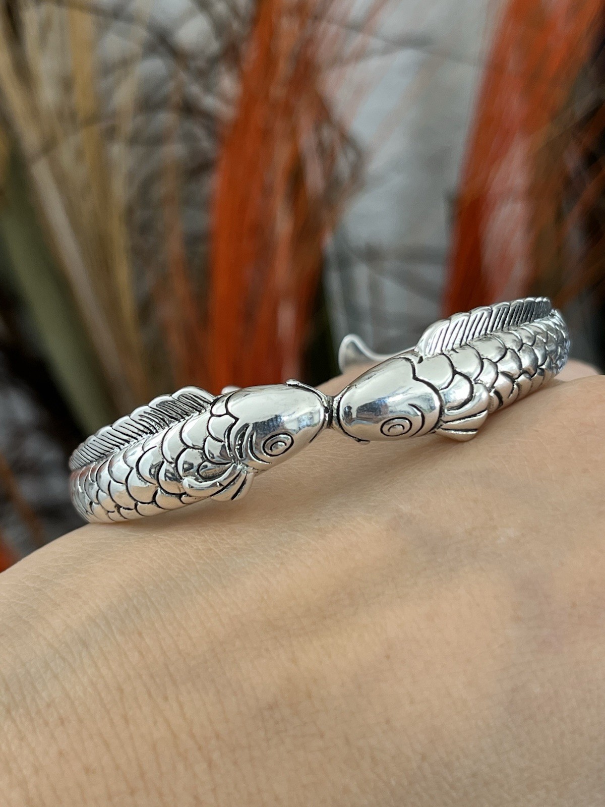 Unisex S925 Silver Double fish cuff Bracelet