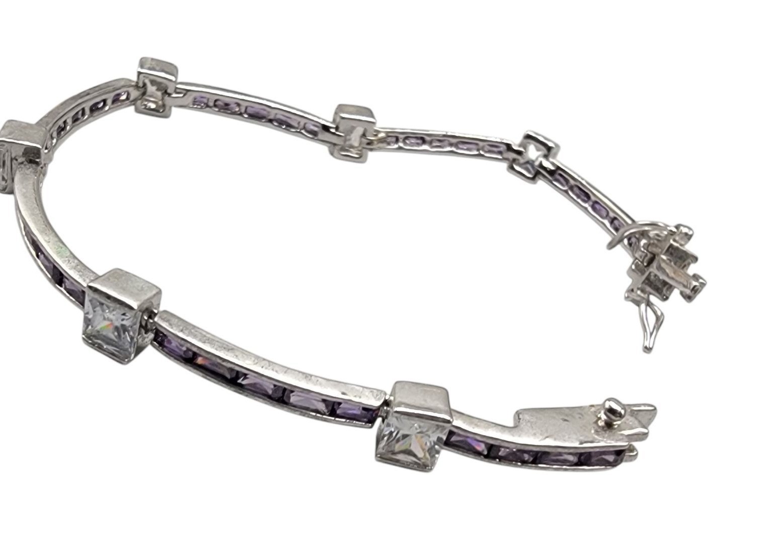 Purple & Clear Cubic Zirconia 10kgp Bracelet SZ 6.5 White Gold Plated
