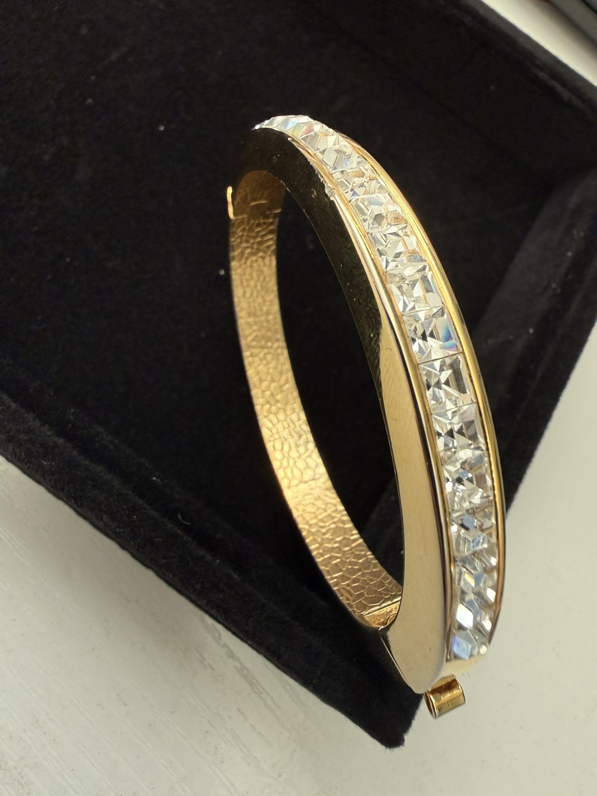 Gold Tone Rhinestone Bangle Bracelet | Channel Set | Vintage Glam