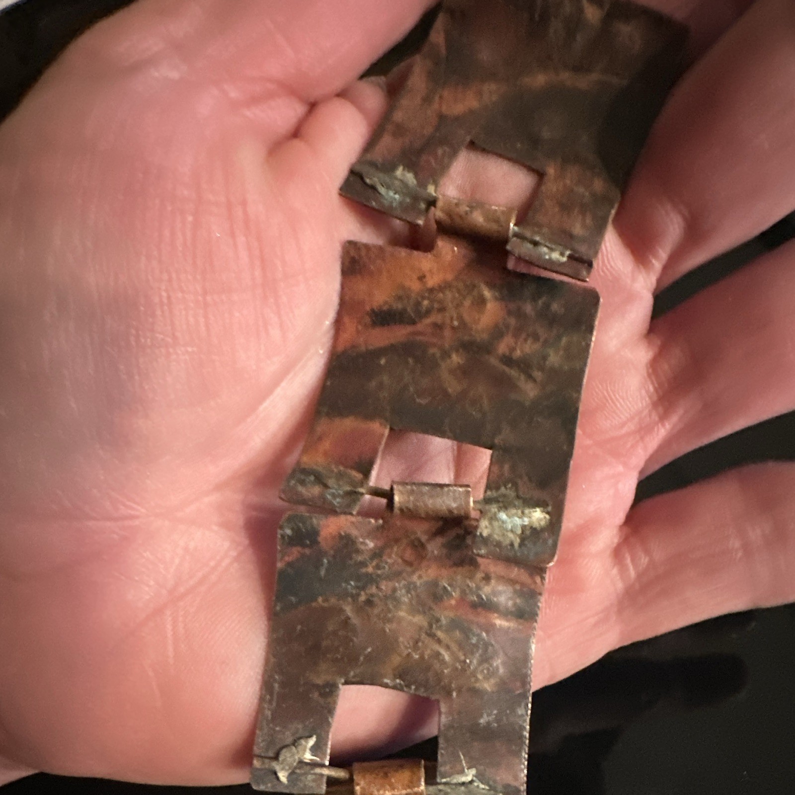 Vintage Native American Thunderbird Copper Panel Link Bracelet Hook Closure