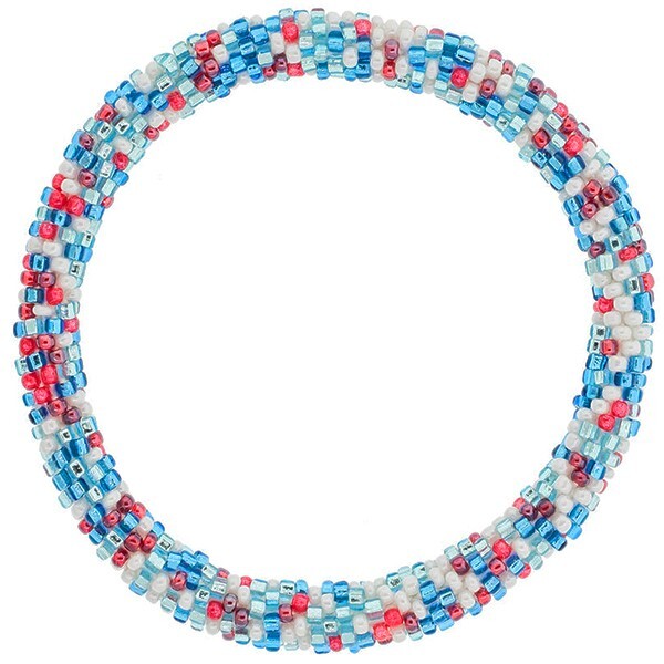 Aid Through Trade Roll-On® Bracelet “Firecracker Speckled” Red White Blue Beads