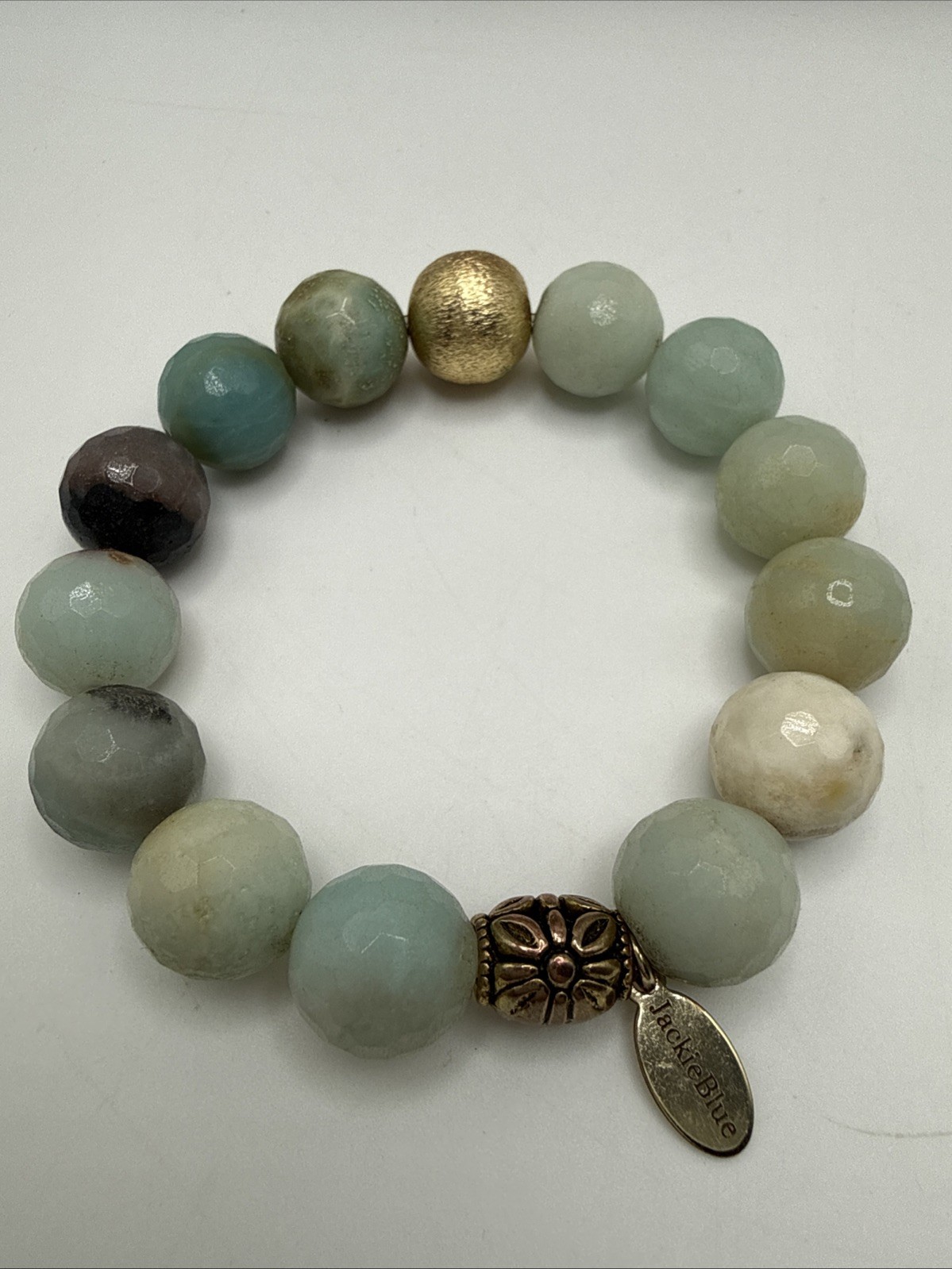 Natural Amazonite 12mm Beaded Jackie Blue Stretch Bracelet