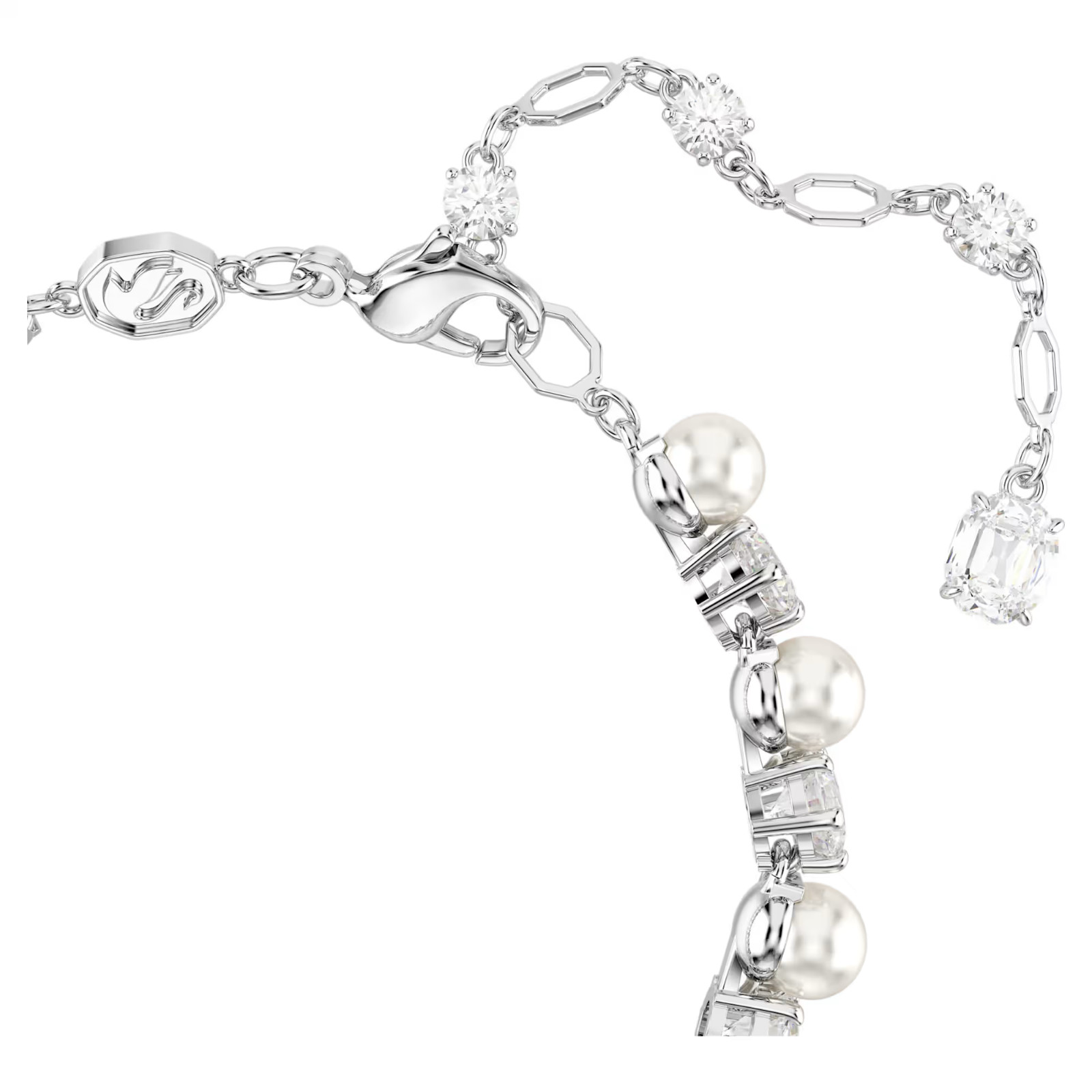 Matrix Tennis bracelet Crystal pearl, Round cut, White, Rhodium plated
