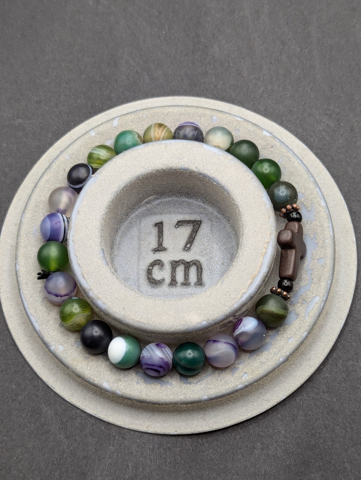 Women’s Cross Focal Colorful Agate Beaded Stretch Bracelet (17cm) S/M Wrist