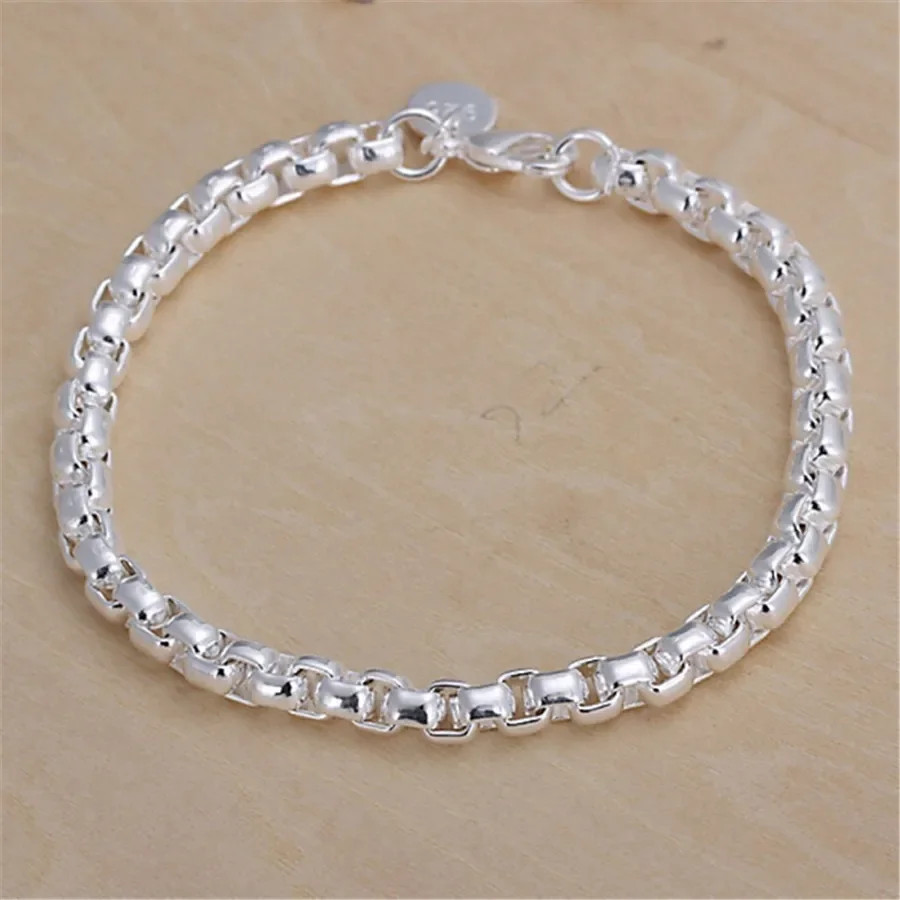 Sterling Silver Bracelet Solid Chain Polished Simple Charm Women Jewelry