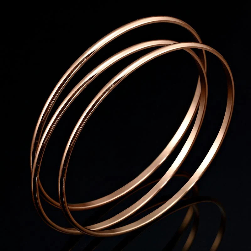 18ct Heavy Rose Gold Plated Plain 3mm Triple Bangle Set – USA Made