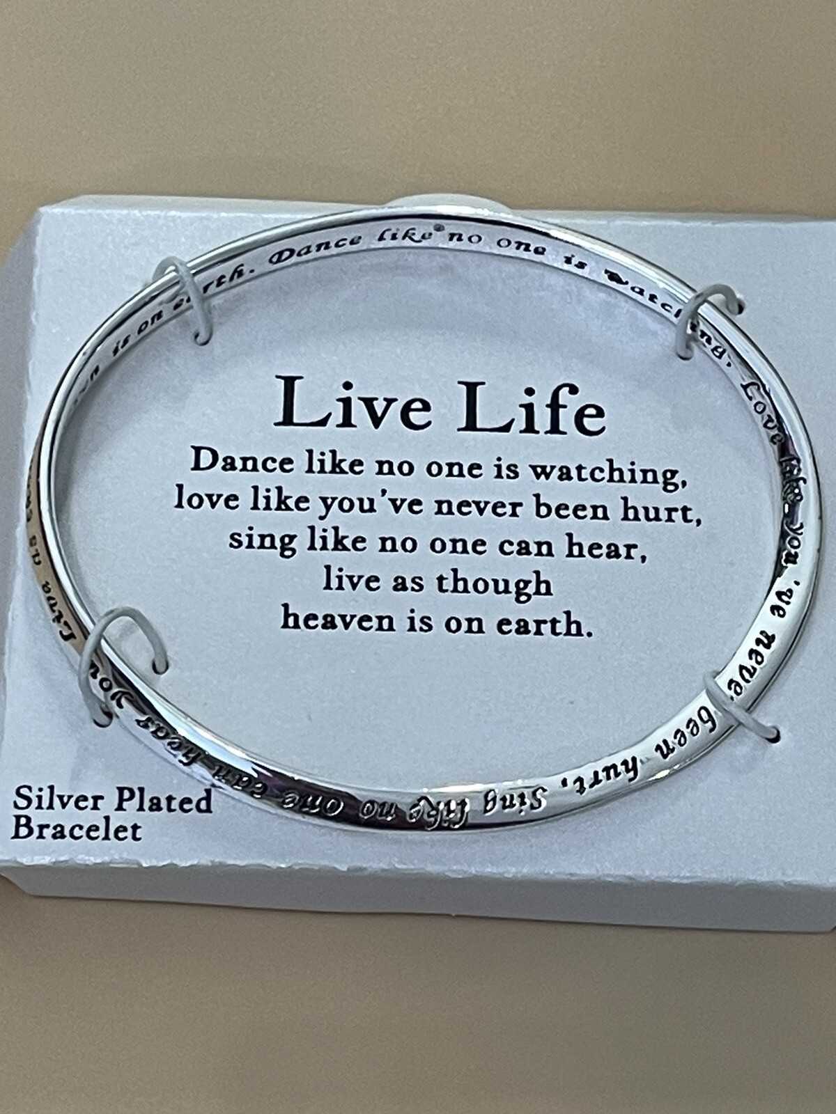Silver Bracelet Tone Live As Though Heaven Is On Earth Bangle Bracelet Value 60$