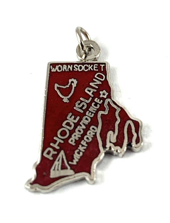 Rhode Island Charm Enamel | Silver Plate | Dark Red | 5/8″ | New Old Stock