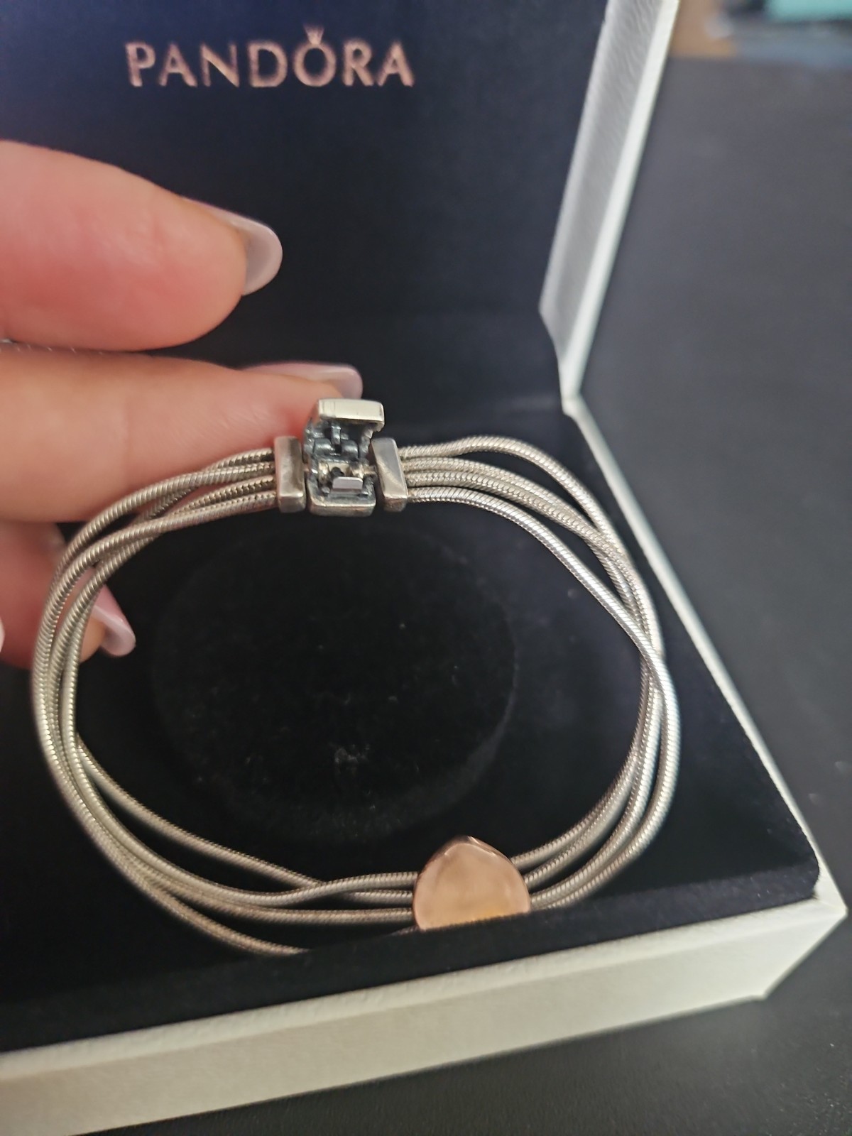 PANDORA Reflexions BRACELET & Pavé Rose charm gift 17cm