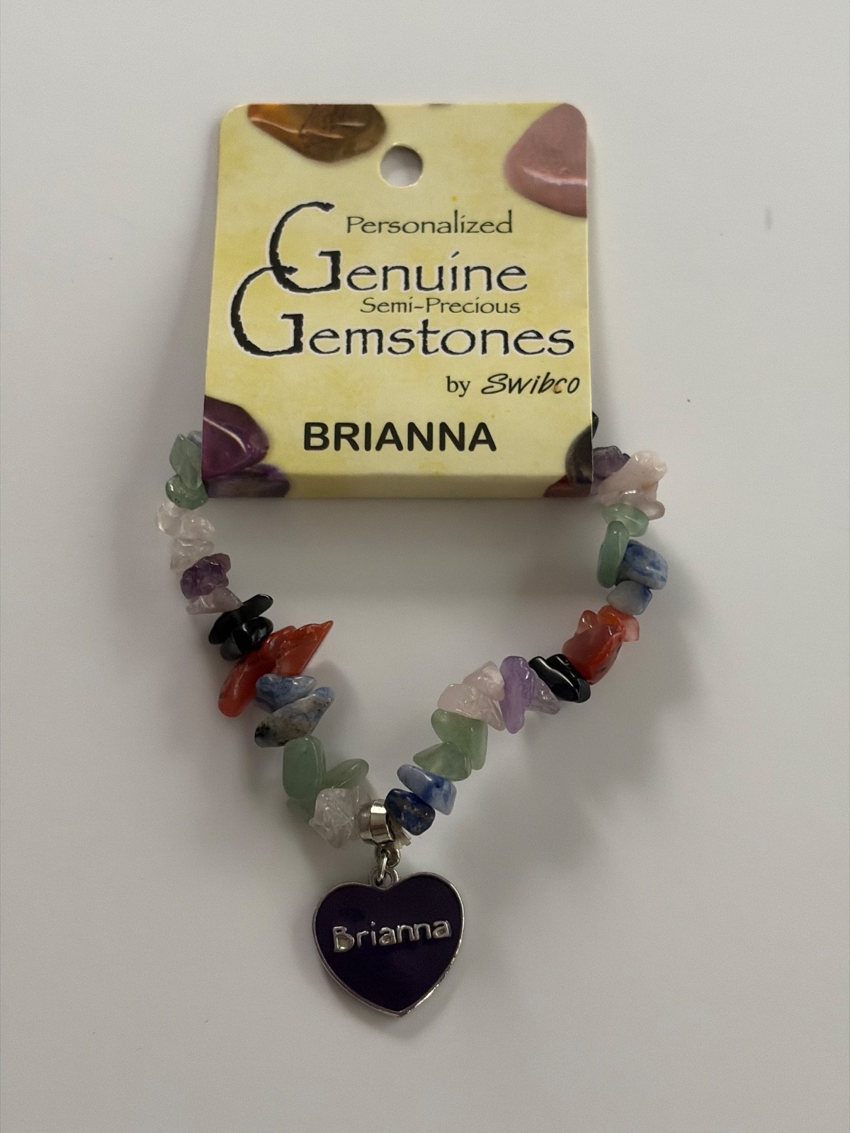 Swibco Personalized Genuine Semi-Precious Gemstone bracelet features a dangling