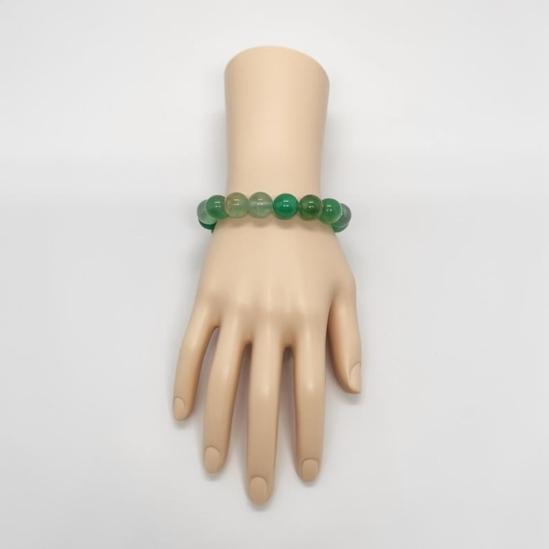Handmade Green Onyx Bracelet For Women Men, Round Bead Elastic Crystal Bracelet
