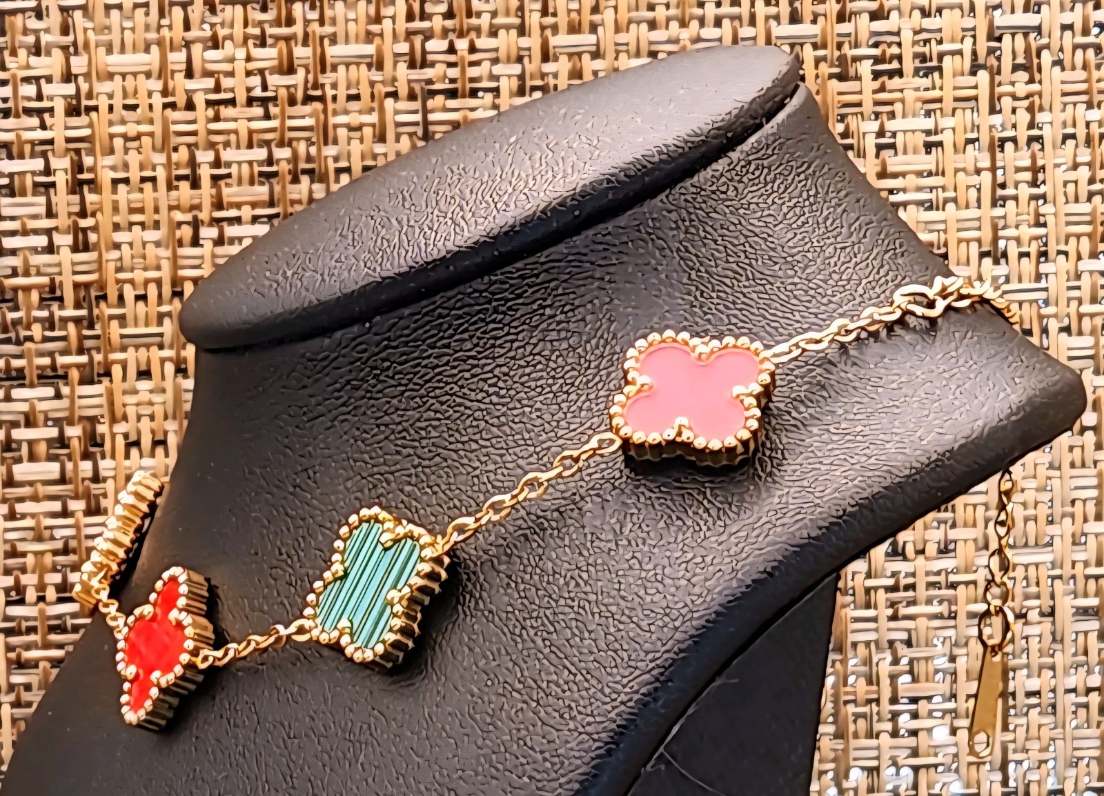 18k Gold Filled Multi-Color Four-Leaf Motif Lucky Charm Station Bracelet NWOT