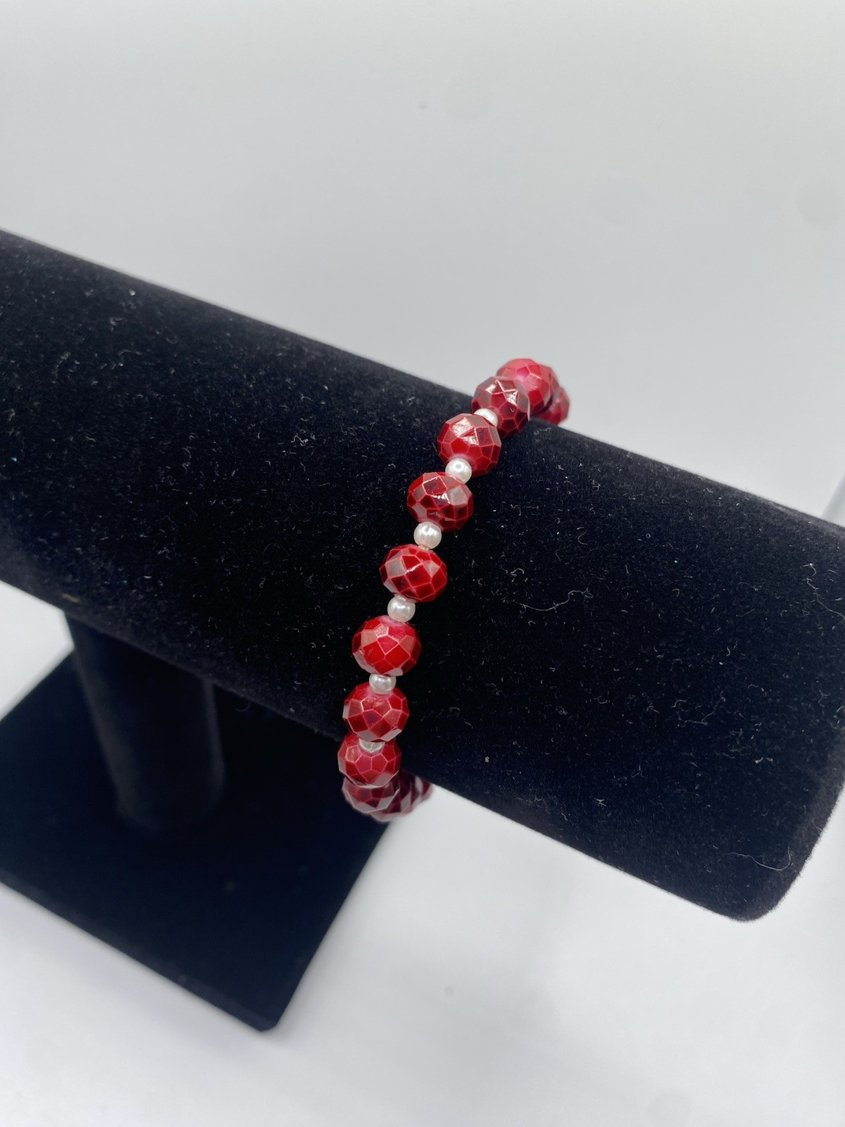 Red Faceted Crystal Beaded Bracelet Round Beads Lobster Clasp