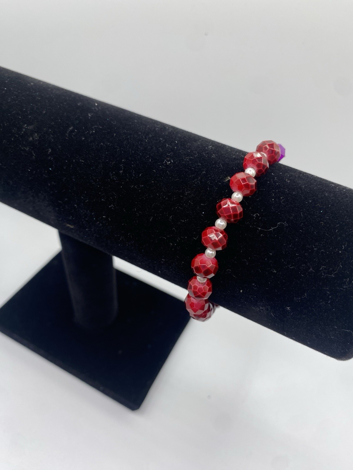 Red Faceted Crystal Beaded Bracelet Round Beads Lobster Clasp
