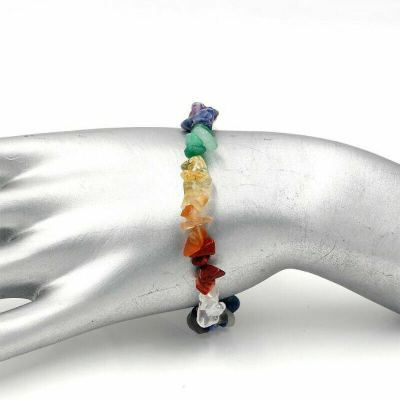Chakra Chipped Stone Yoga Healing Quartz Crystal Stretch Bracelet Lab-Created