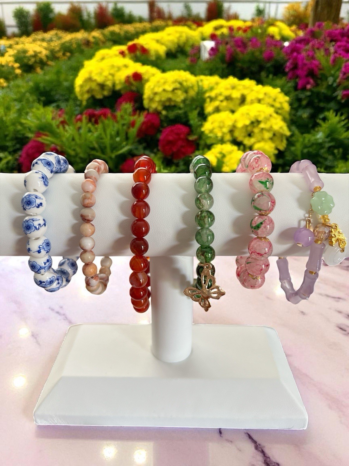 Stretch Beaded Bracelets-Lot of 6-Multicolor-Assorted Bead Types-Free Shipping