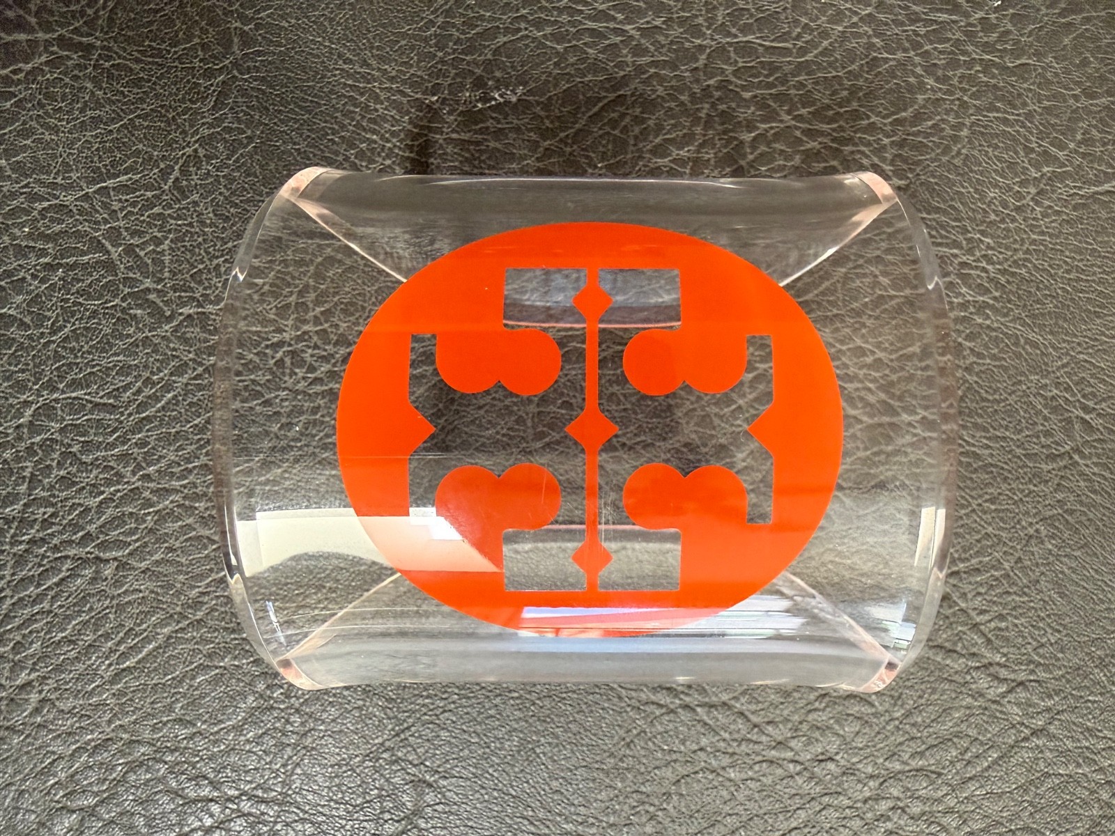 TORY BURCH Cuff Bracelet Acrylic Lucite With Orange Logo – Excellent Condition