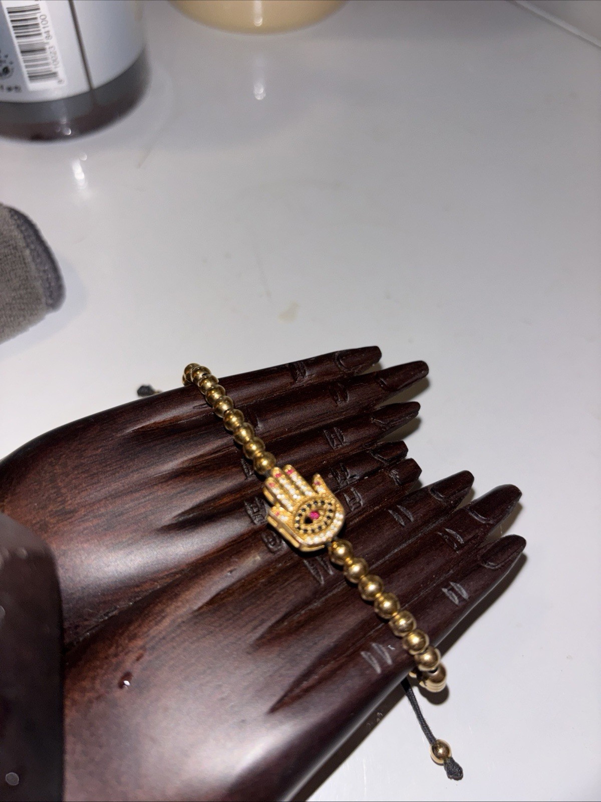 Goldoni Milan Hamas Gold Beaded Bracelet With Pink Gems