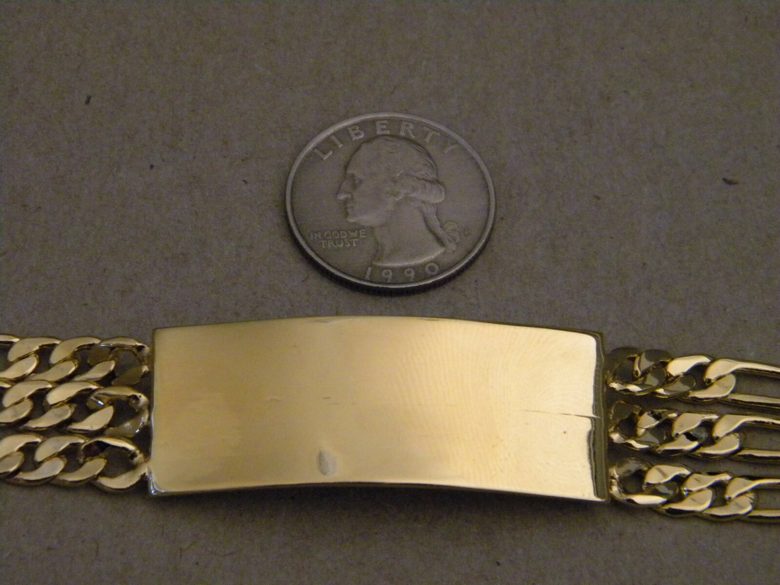 Men’s Yellow Gold Plated 3 Strand Figaro Chain Smooth ID Bracelet 8.5in ENGRAVED