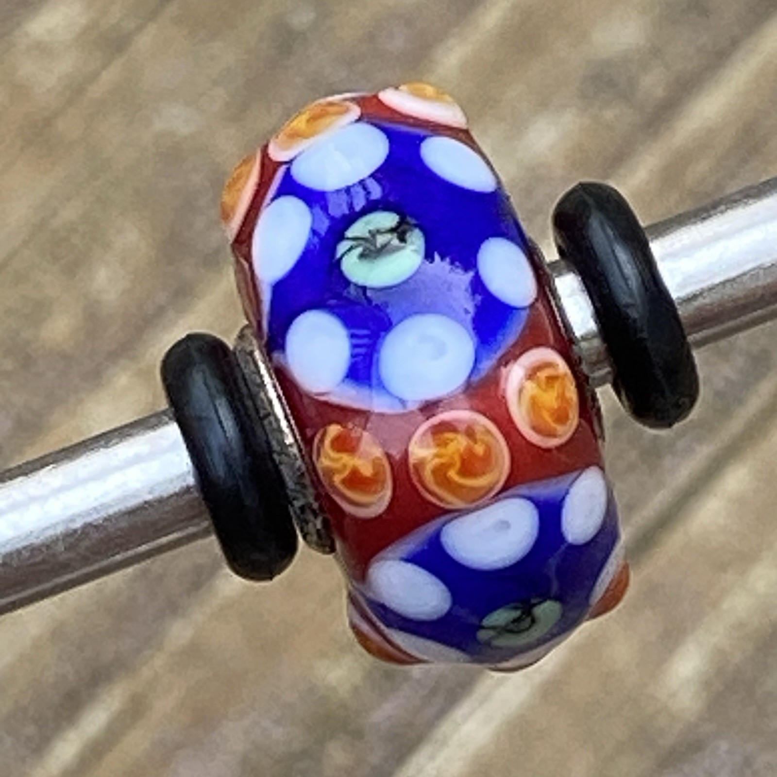 Authentic Trollbeads Unique OOAK Bead Red, Blue, Yellow & White
