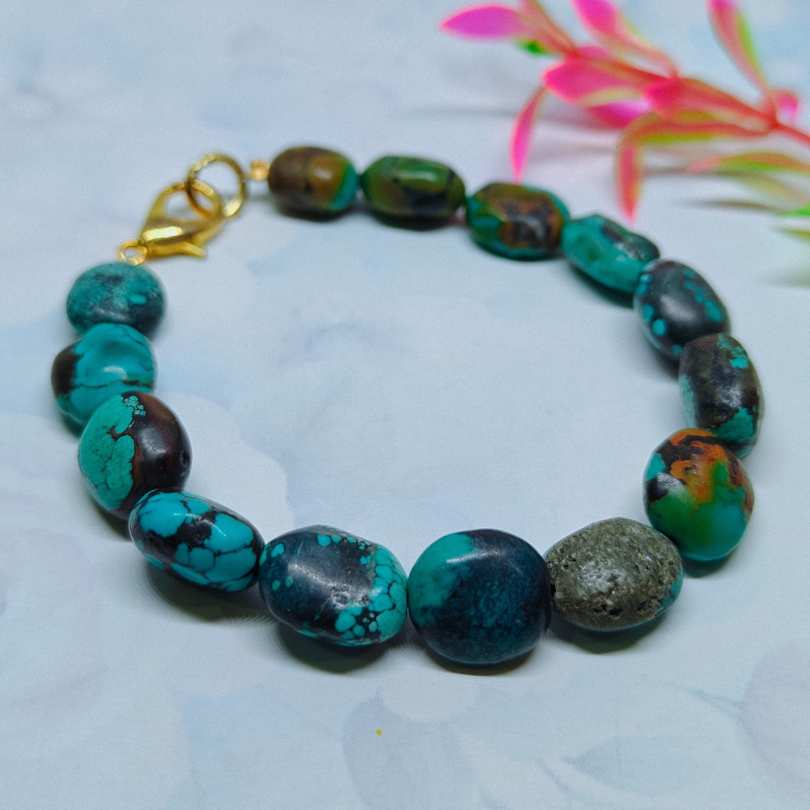 Turquoise Oval Beads Handmade Gemstone Beaded Bracelet 8 Inch Jewellery For Gift