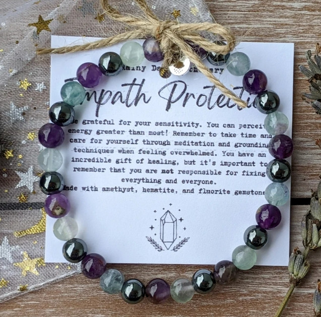2025 NEW! Empath Protection Bracelet, 6mm Round Bead Stretch Gemstone Bracelet