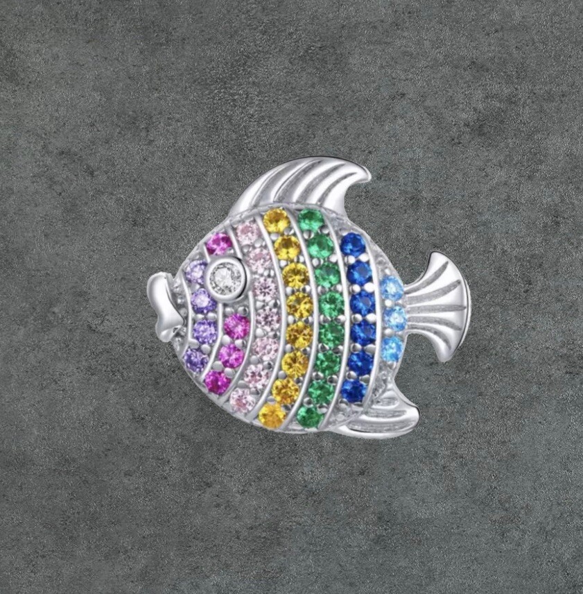 Fish Charm, S925 Silver Stamped Charm for Bracelet, Fish Jewelry