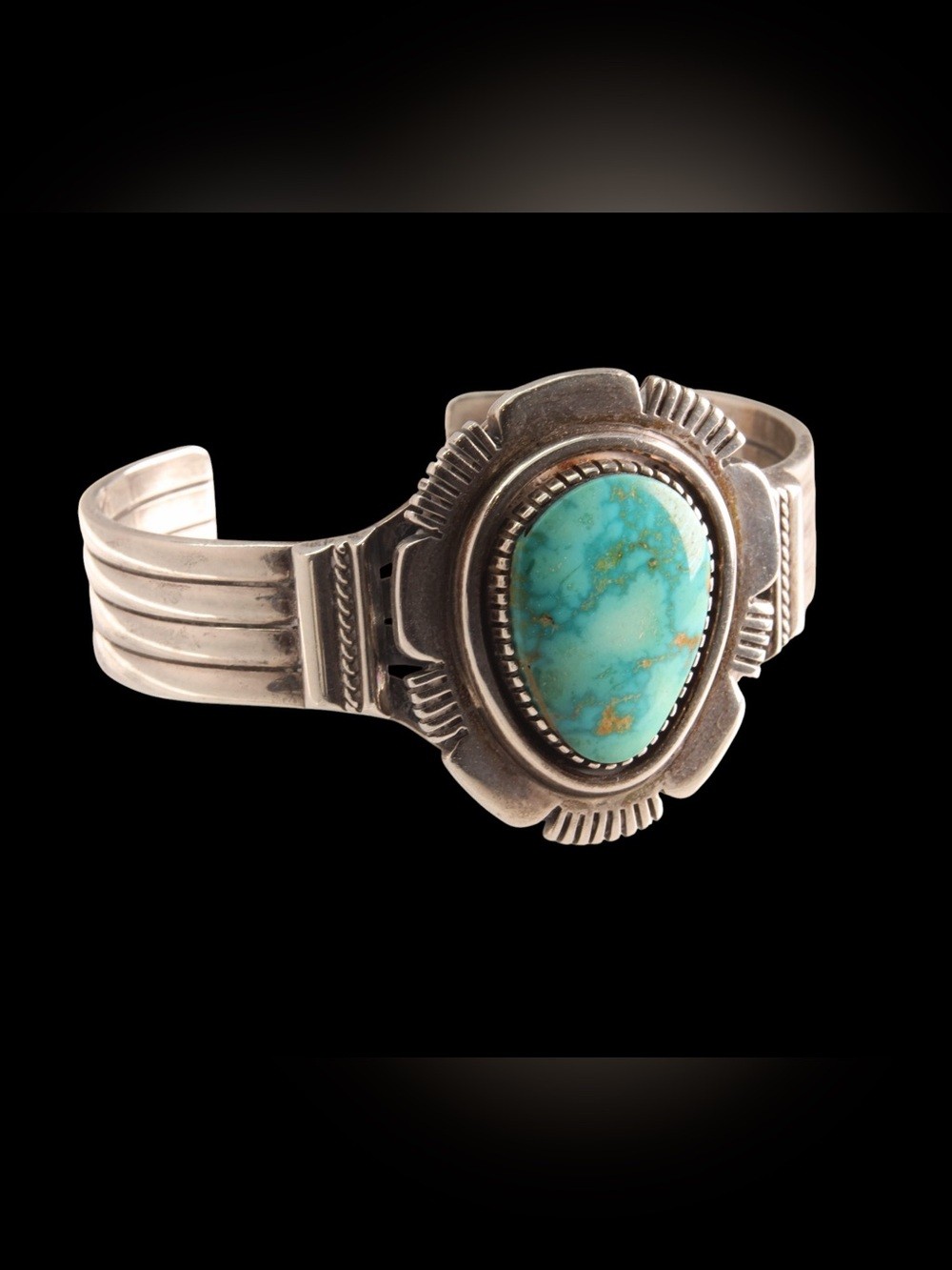 Delbert Vandever Signed Navajo Sterling Silver Turquoise Cuff Bracelet Heavy