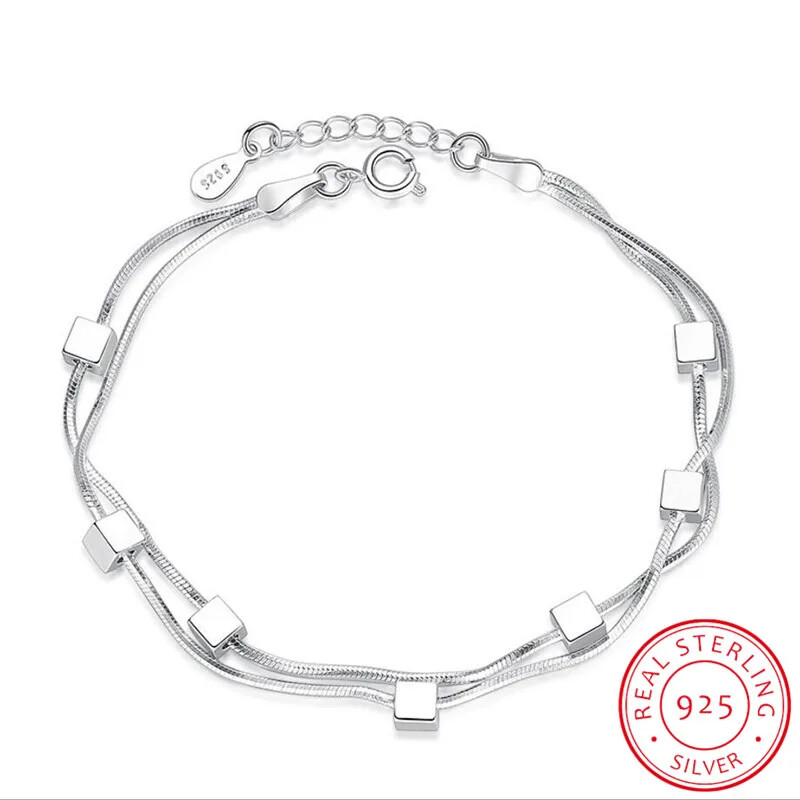 New Women‘s 925 Sterling Silver Stars Foot Ankle Bracelet Double Chain Anklet