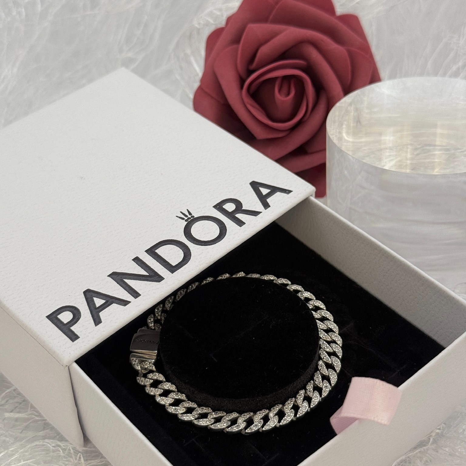 AUTHENTIC PANDORA S925 ALE TIMELESS PAVÉ CUBAN BRACELET 593008C01, 7.1 in