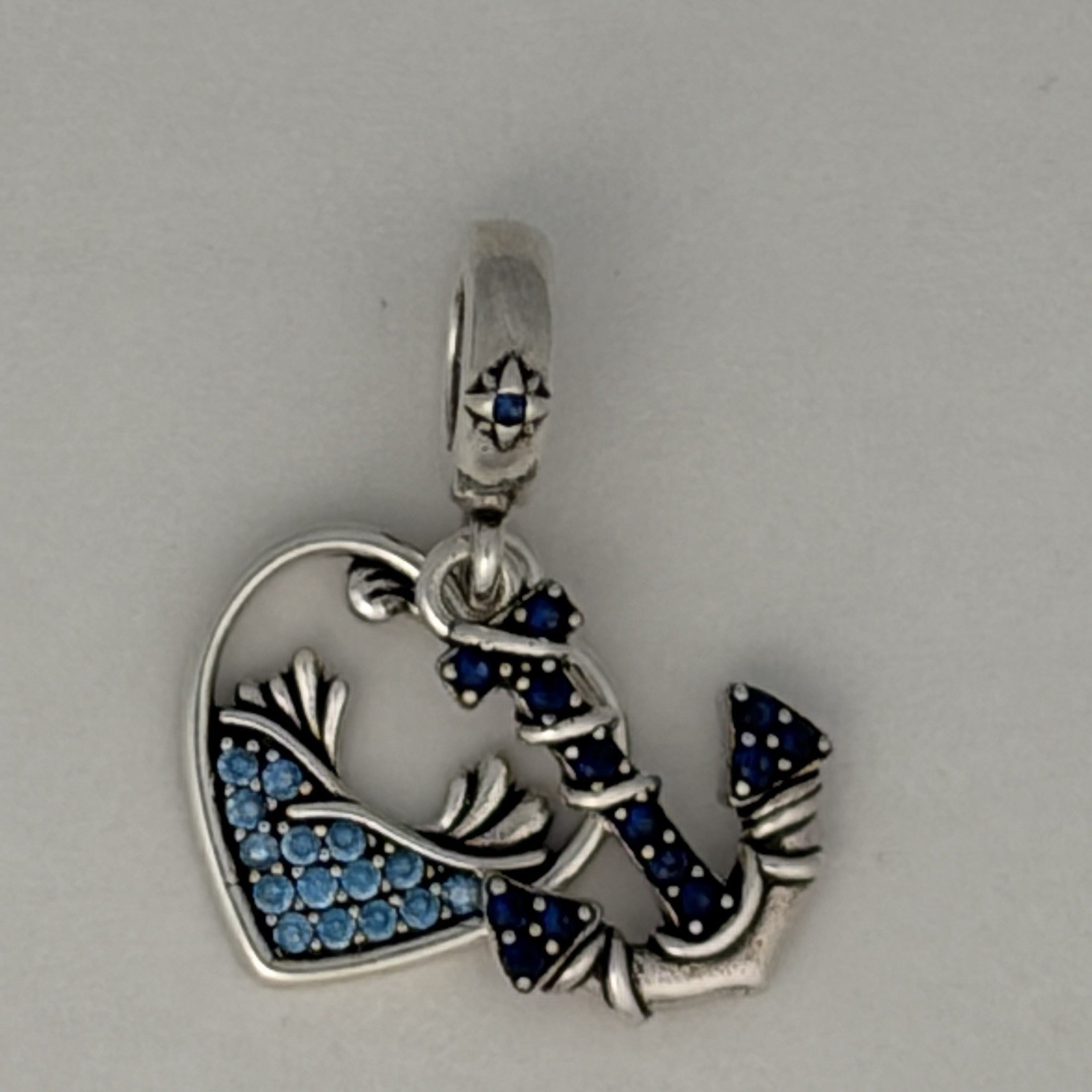 S925 Silver Anchor & Heart Dangle Charm Sea Theme