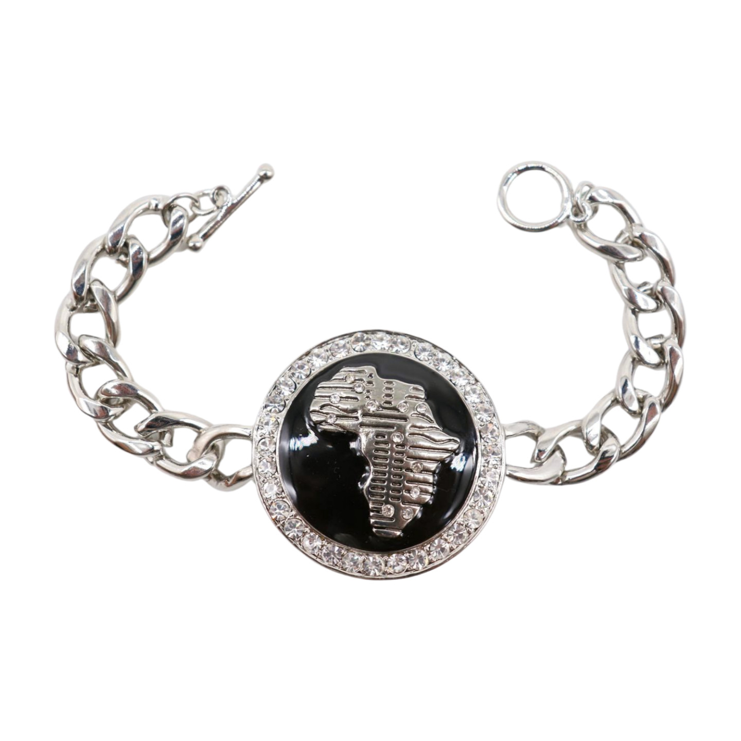 Women Fashion Jewelry Silver Metal Chain Bracelet Africa Continent Bling Charm