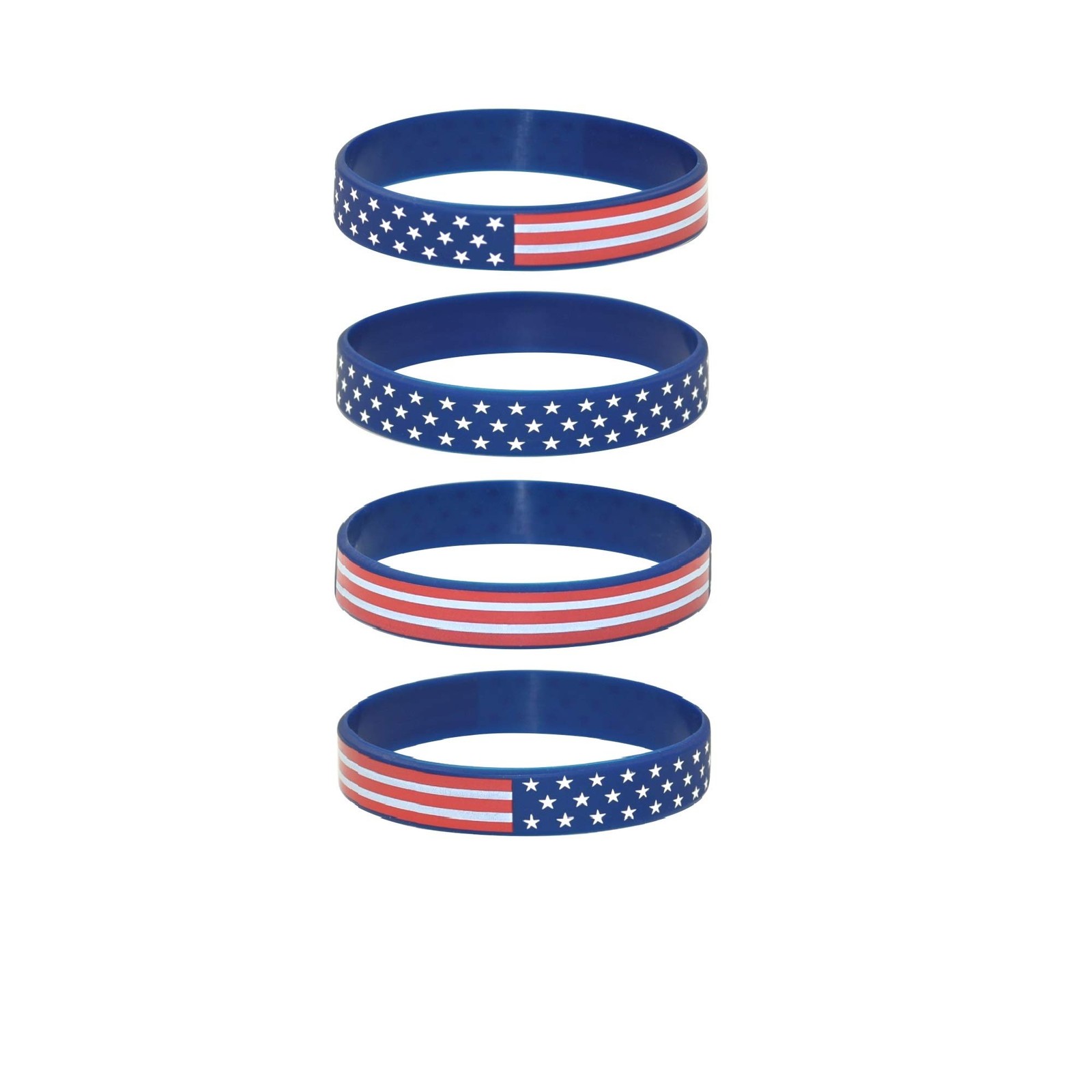 United States American Flag USA Silicone Stretchable Bracelet 4-Pack