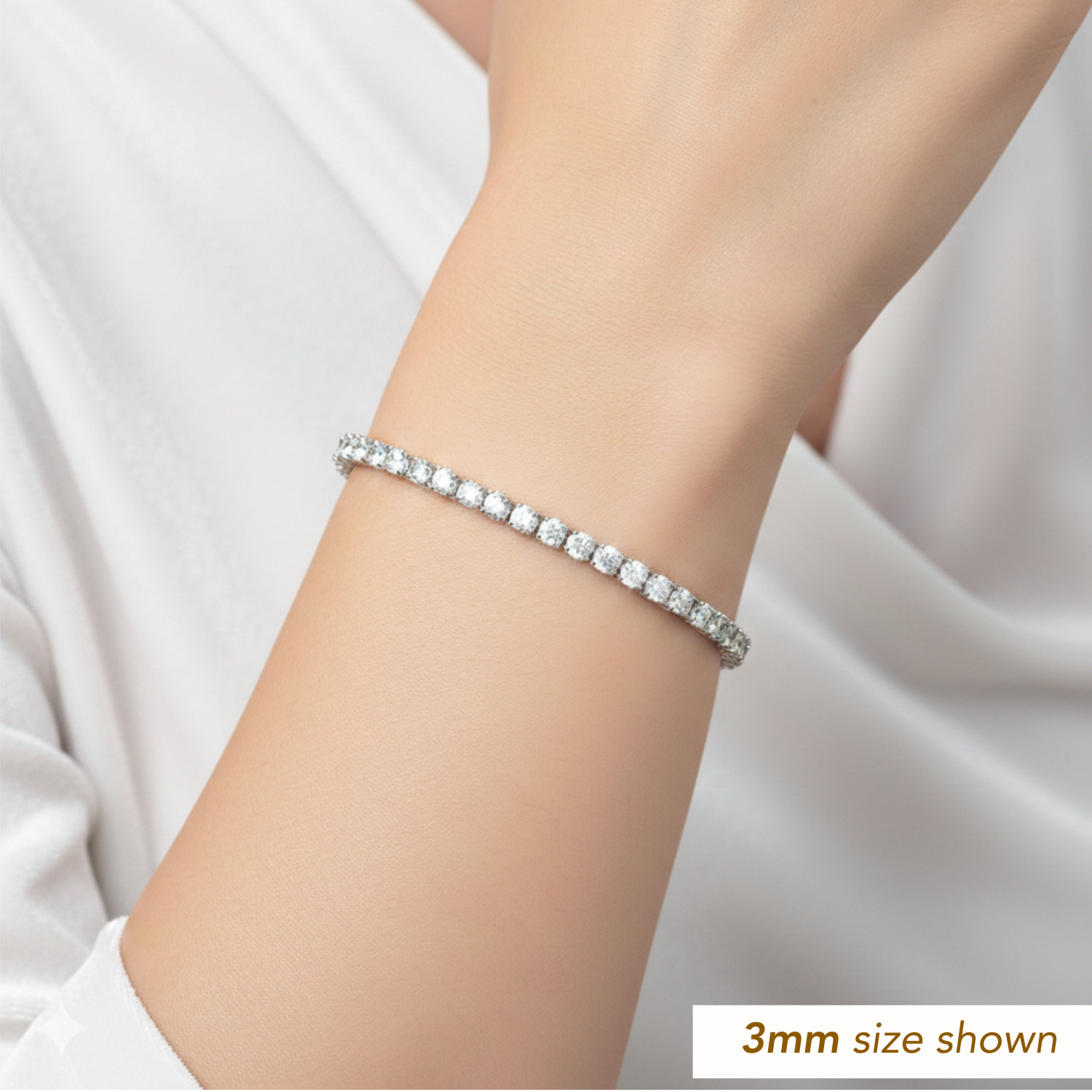 925 Solid Sterling Silver Round Brilliant CZ Tennis Bracelet 2.5mm 3mm 4mm 5mm