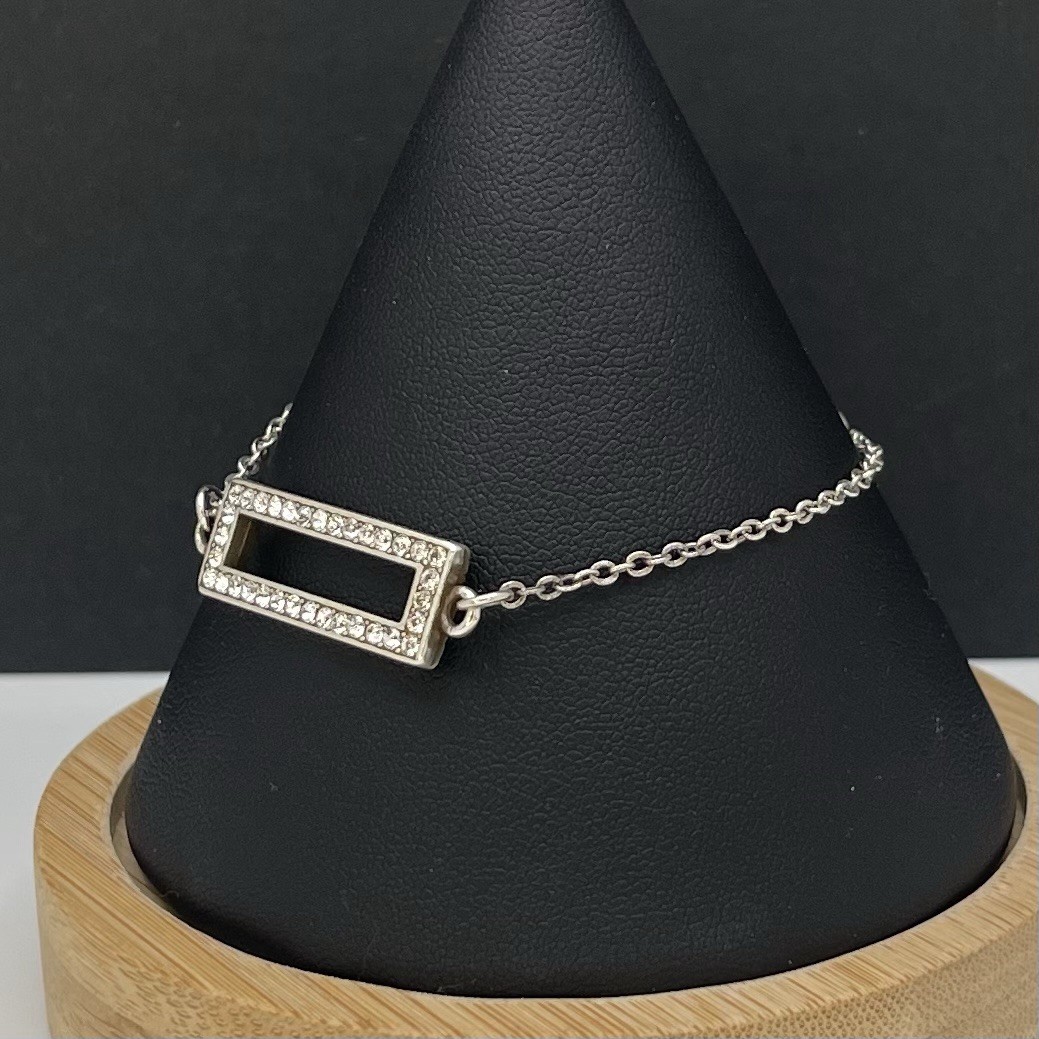 NWT Brighton Starry Night Bar Bracelet Silver Tone Clear Crystal Open Rectangle