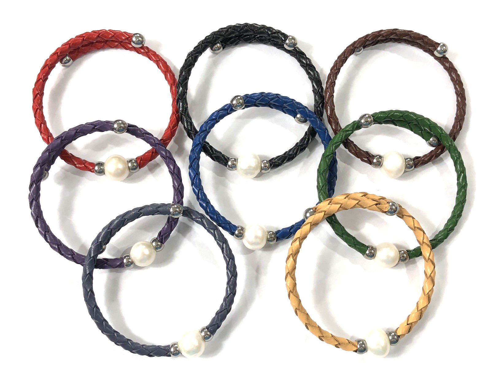 Braided Bracelet Faux Leather Wrap Multicolor Pearl Adjustable – Lot of 8