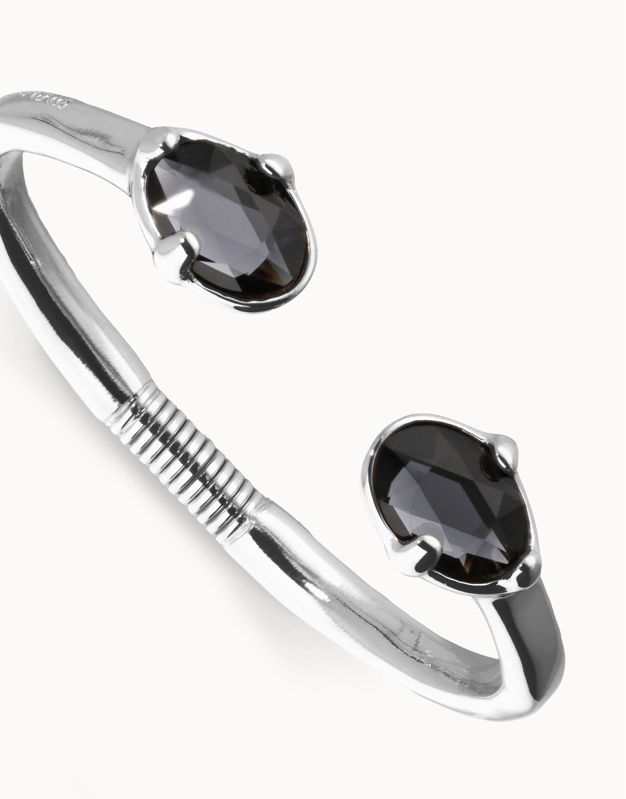 UNOde50 Ser Deslumbrante Open Bangle Bracelet Black Crystal Silver Plated NWT