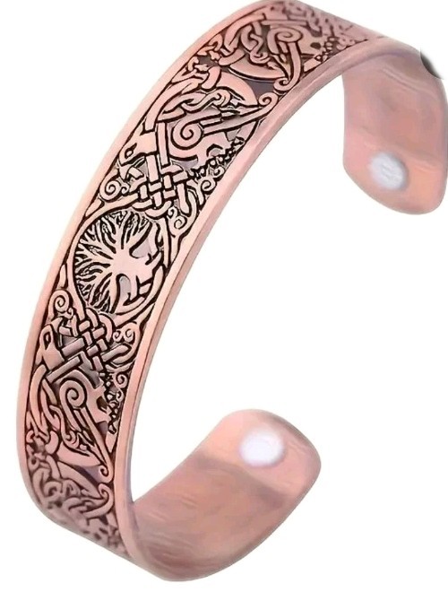 Viking Cuff ~ TREE OF LIFE ~ Zinc Alloy Magnetic Bangle Bracelet ~ ROSE GOLD