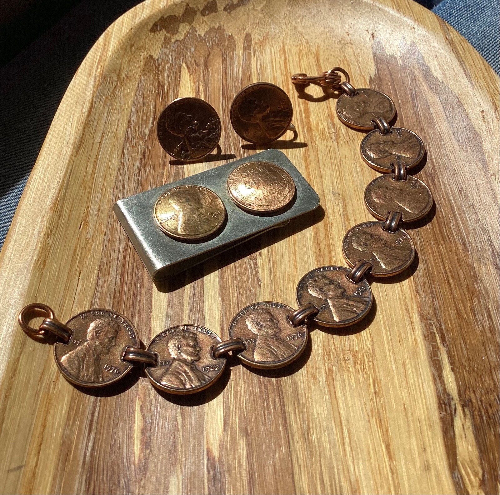 Penny For Your Thoughts Coin Bracelet – Earrings – Money Clip Bundle Set