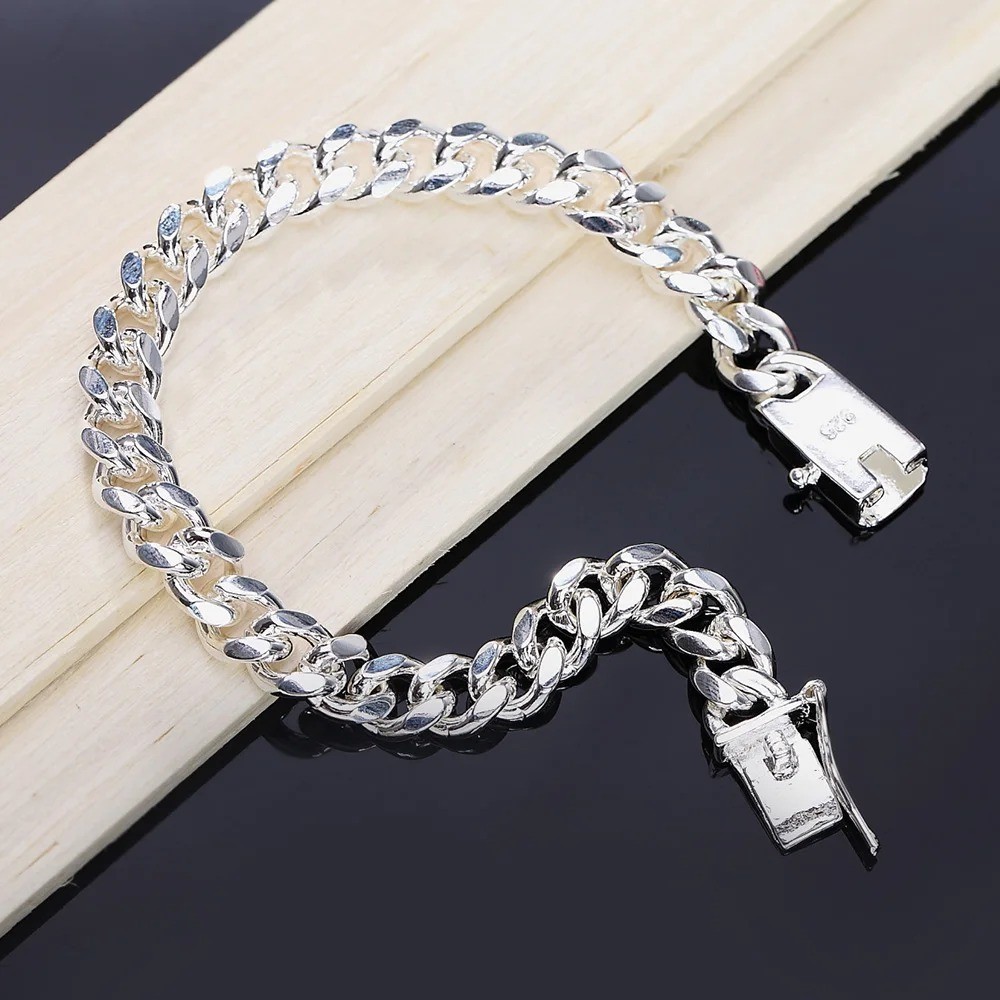 925 Sterling Silver Exquisite Solid Chain Bracelet Fashion Jewelry Wedding Gift