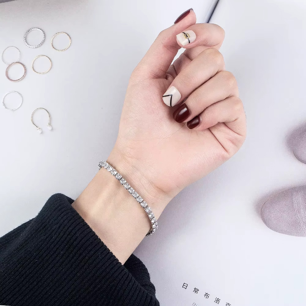 S925 Sterling Silver Bracelet Zirconia Tennis Ball Women