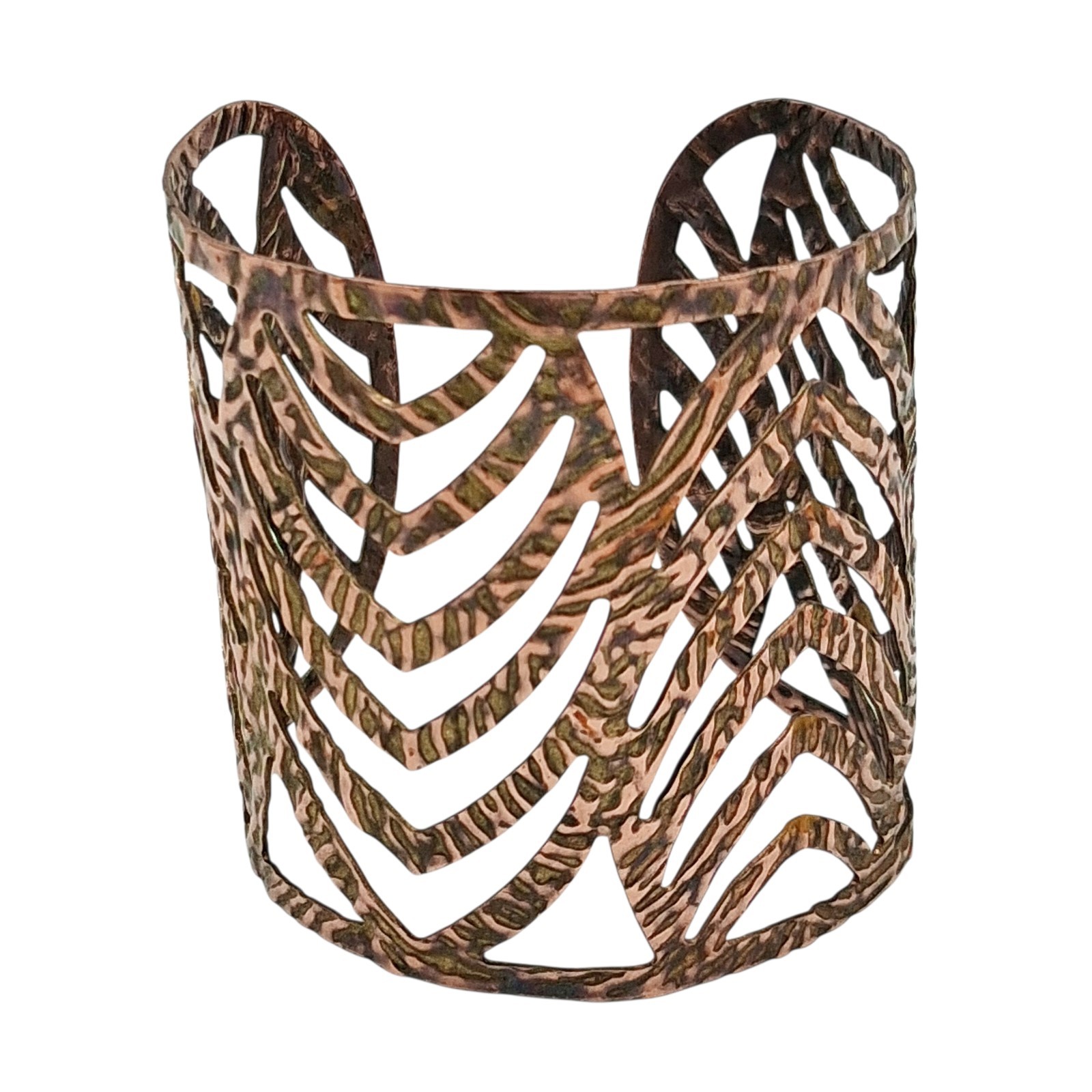 Wide Textured Copper Tone Openwork 4″ Wide Cuff Bracelet 6.5″ Adjustable