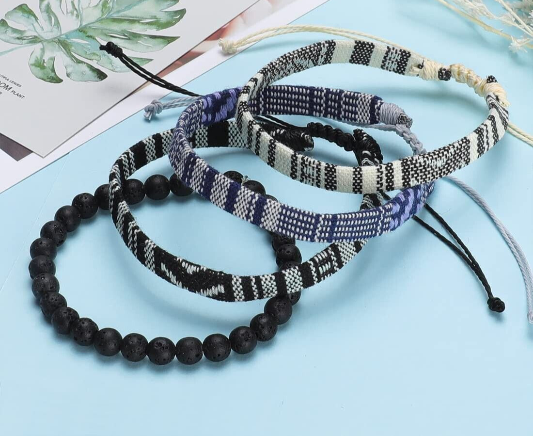 4pcs Beach Bracelet Set for Men and Women, Surfer Men Bracelet, Braided Boho NEW
