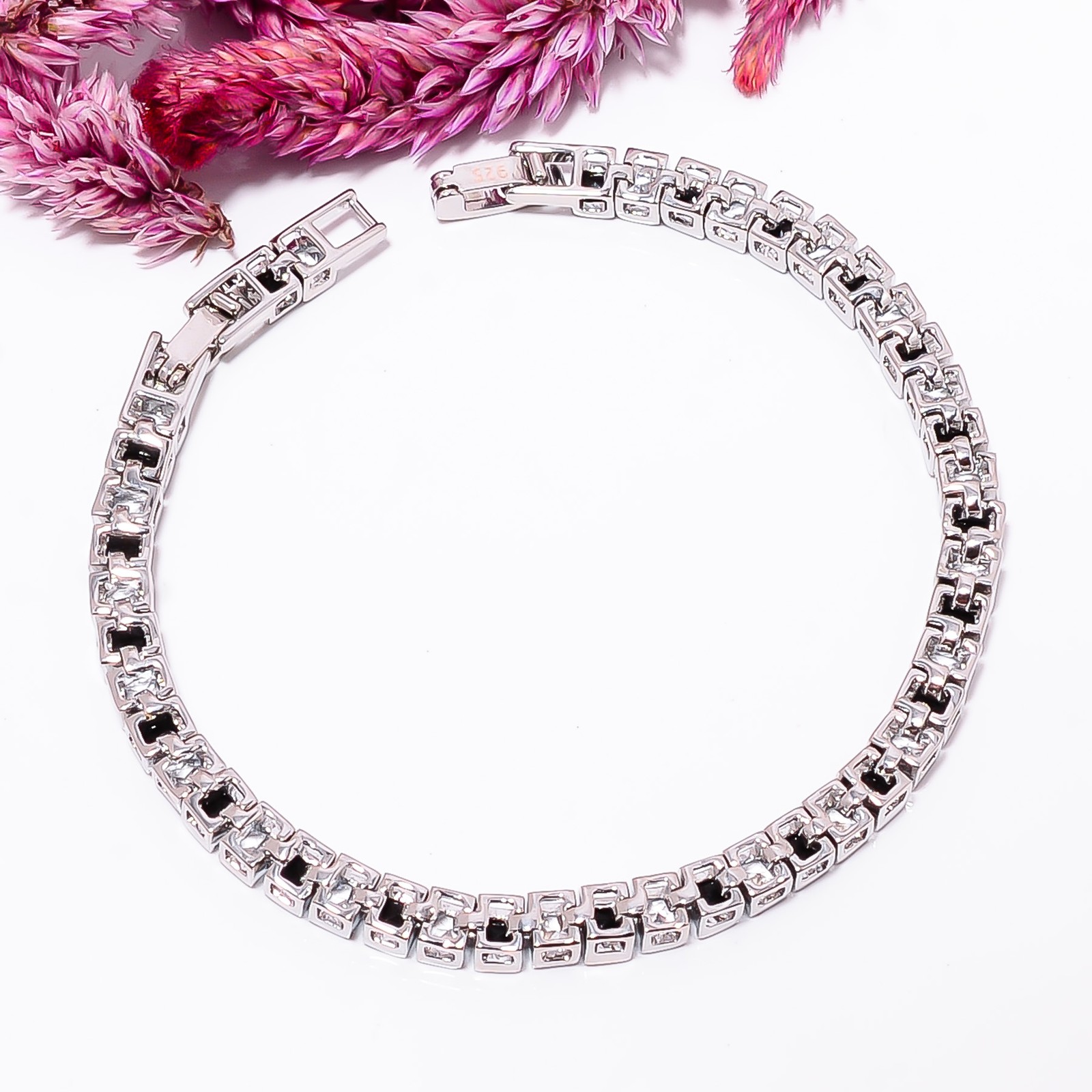 Black Onyx, CZ 925 Sterling Silver Adjustable Bracelet 7-8″ B130013