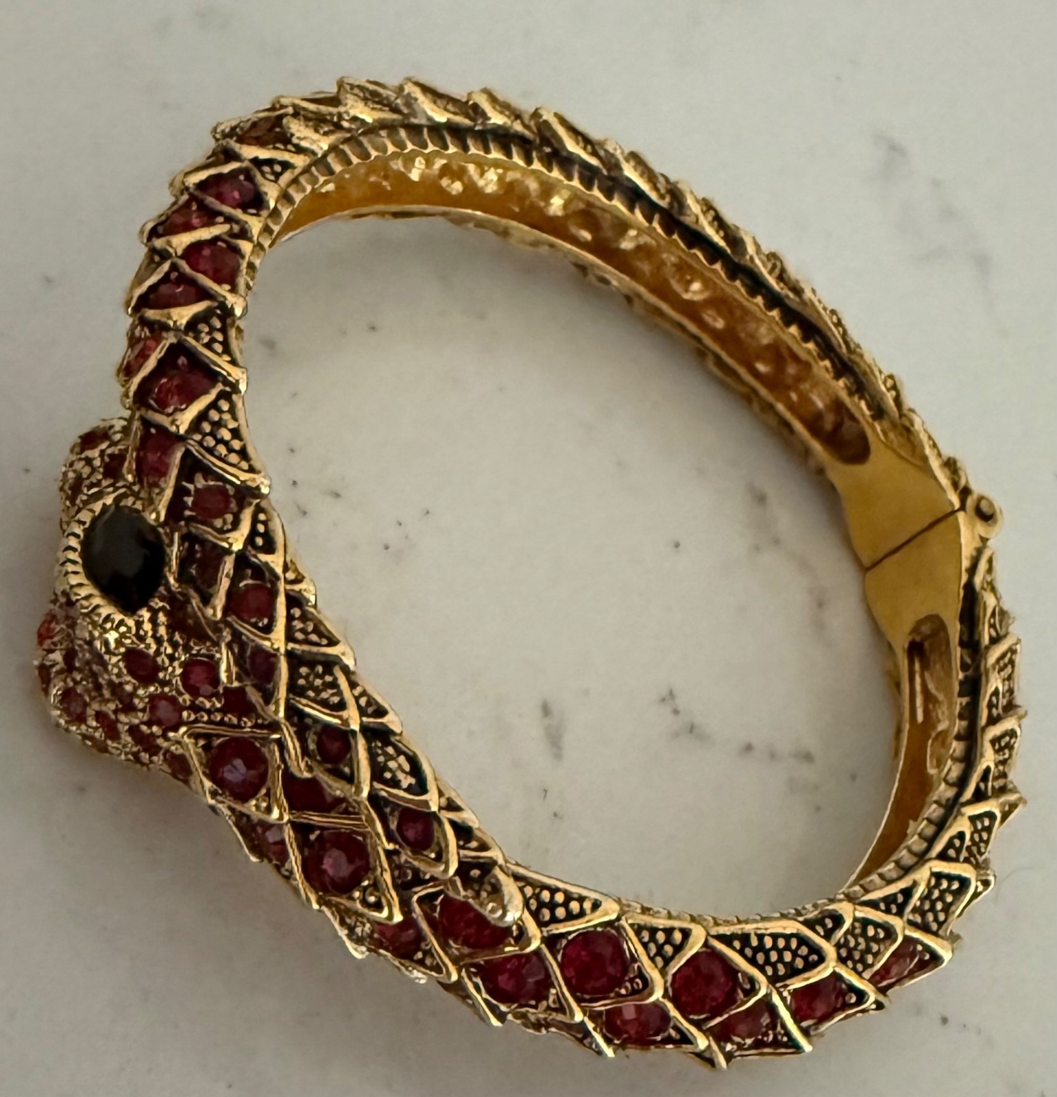 Gold Tone Red Rhinestone Snake Bracelet Thailand