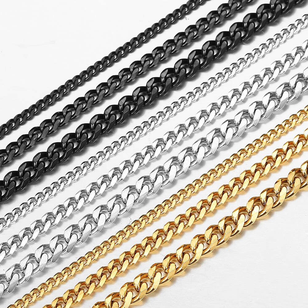 3/5/7/MM Stainless Steel Silver/Black/Gold Plated Cuban Chain Bracelet Men 7-11″