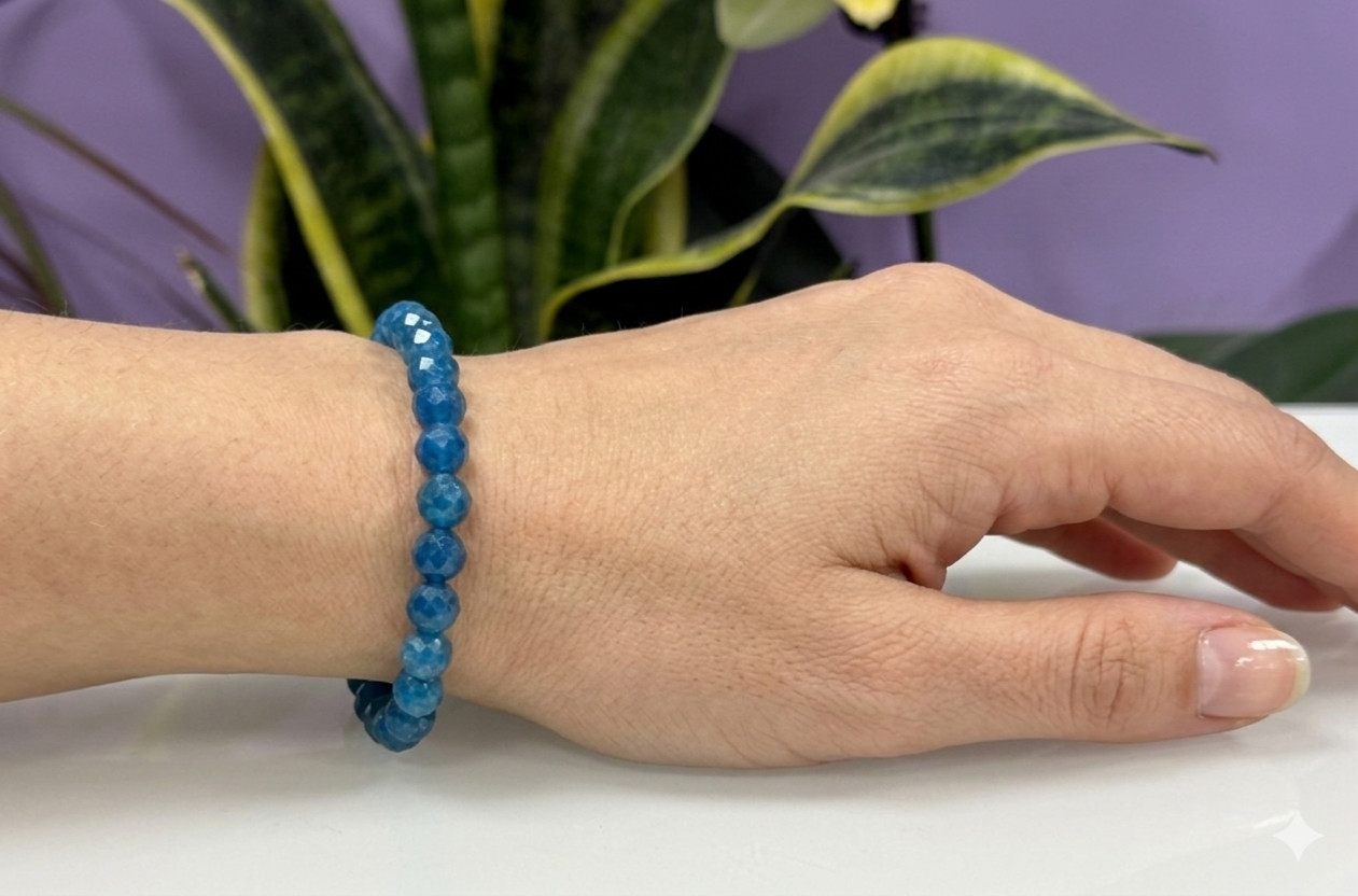 Wholesale 6 Pcs Natural Apatite 6mm Faceted 7.5” Stretch Bracelet