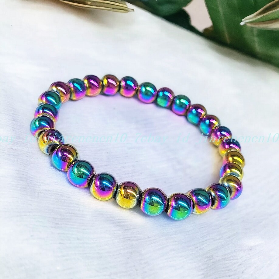 Rainbow Hematite Natural 8mm 7.5” Crystal Stretch Round Beaded Bracelet